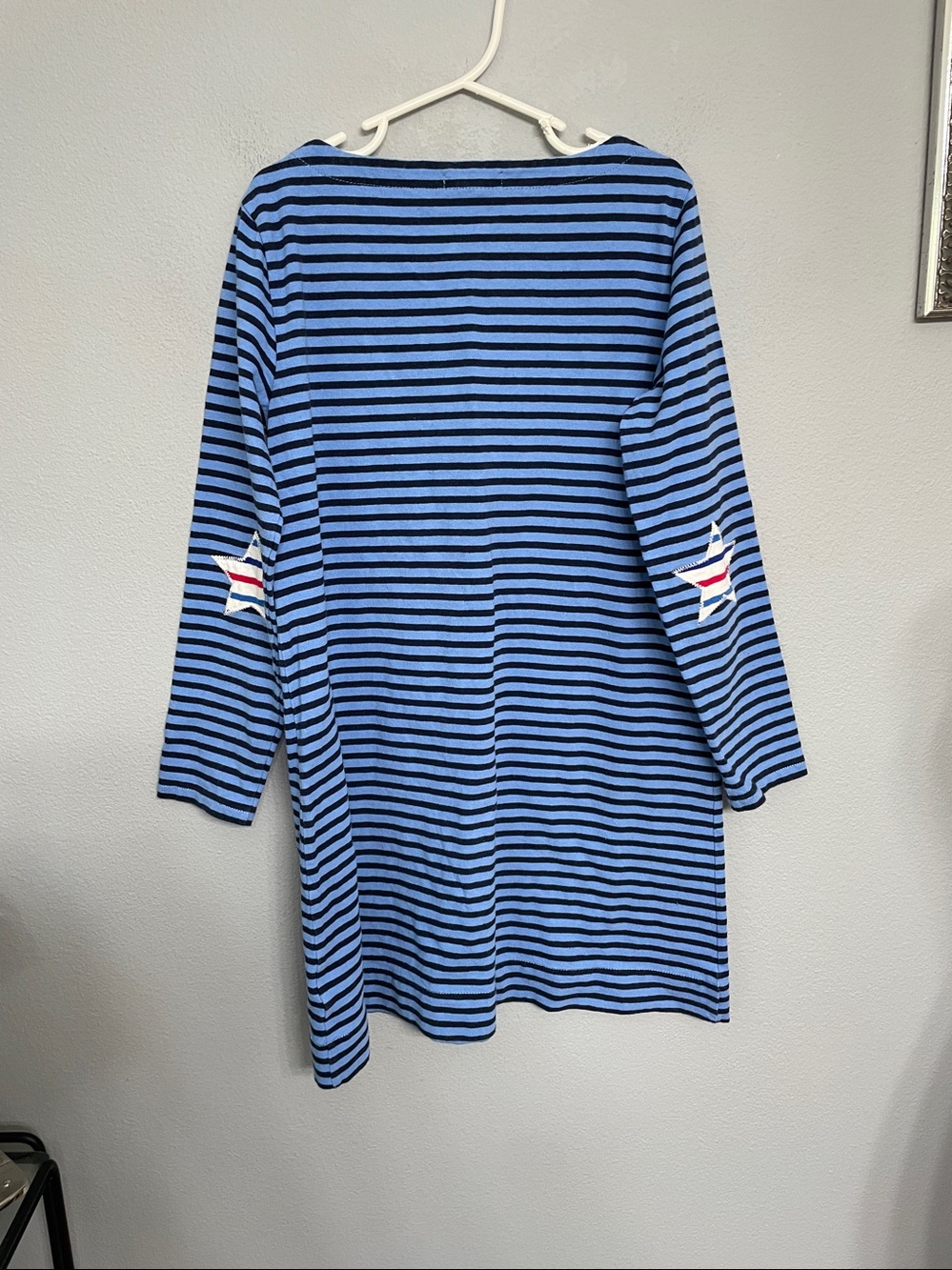 Crewcuts J.Crew Girls Striped Dress Star Elbow Patches Blue Navy  Size M 8/9 - Picture 4 of 5
